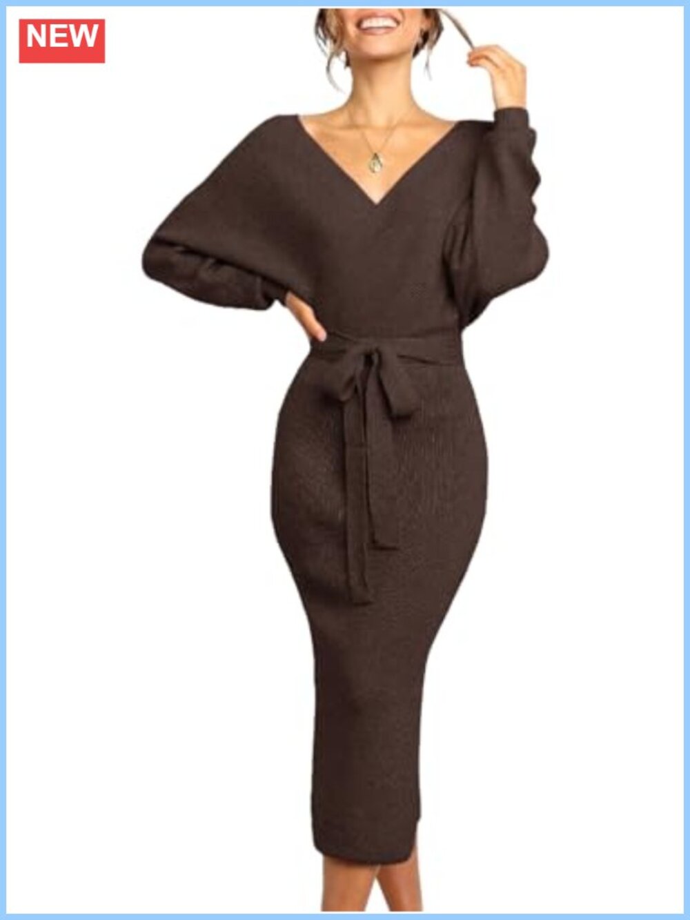 Women's Maxi Sweater Dress Long Sleeve Batwing Wrap V Neck Fall Dress